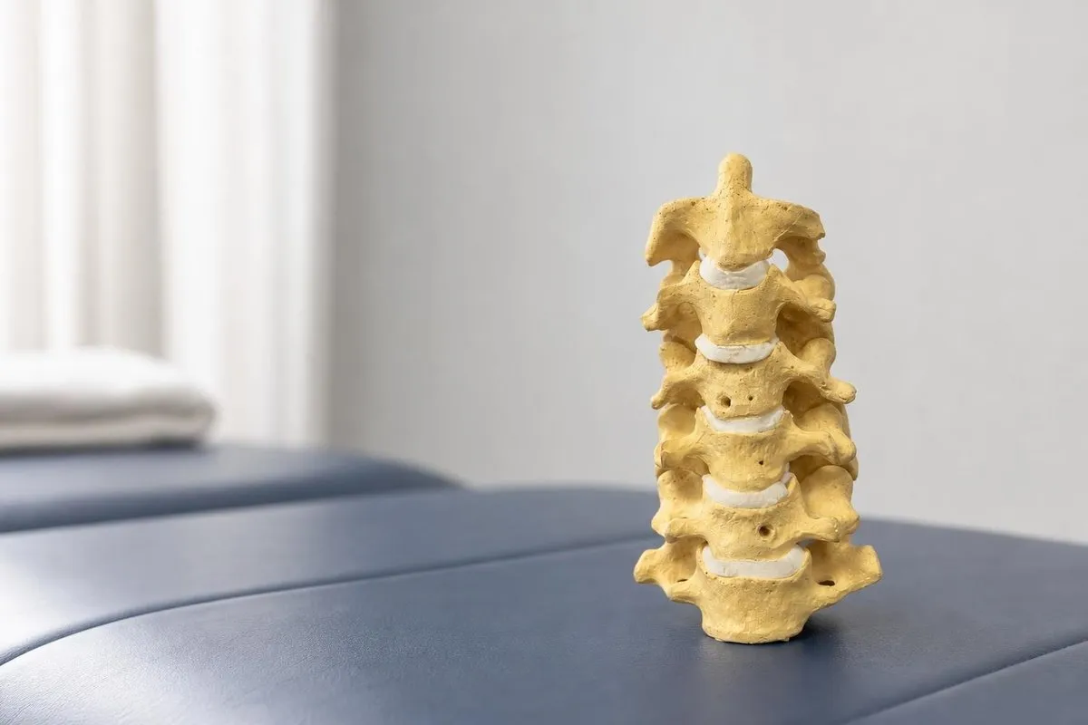 Spine model used to explain back pain at Crest Hill Clinic near Joliet, IL