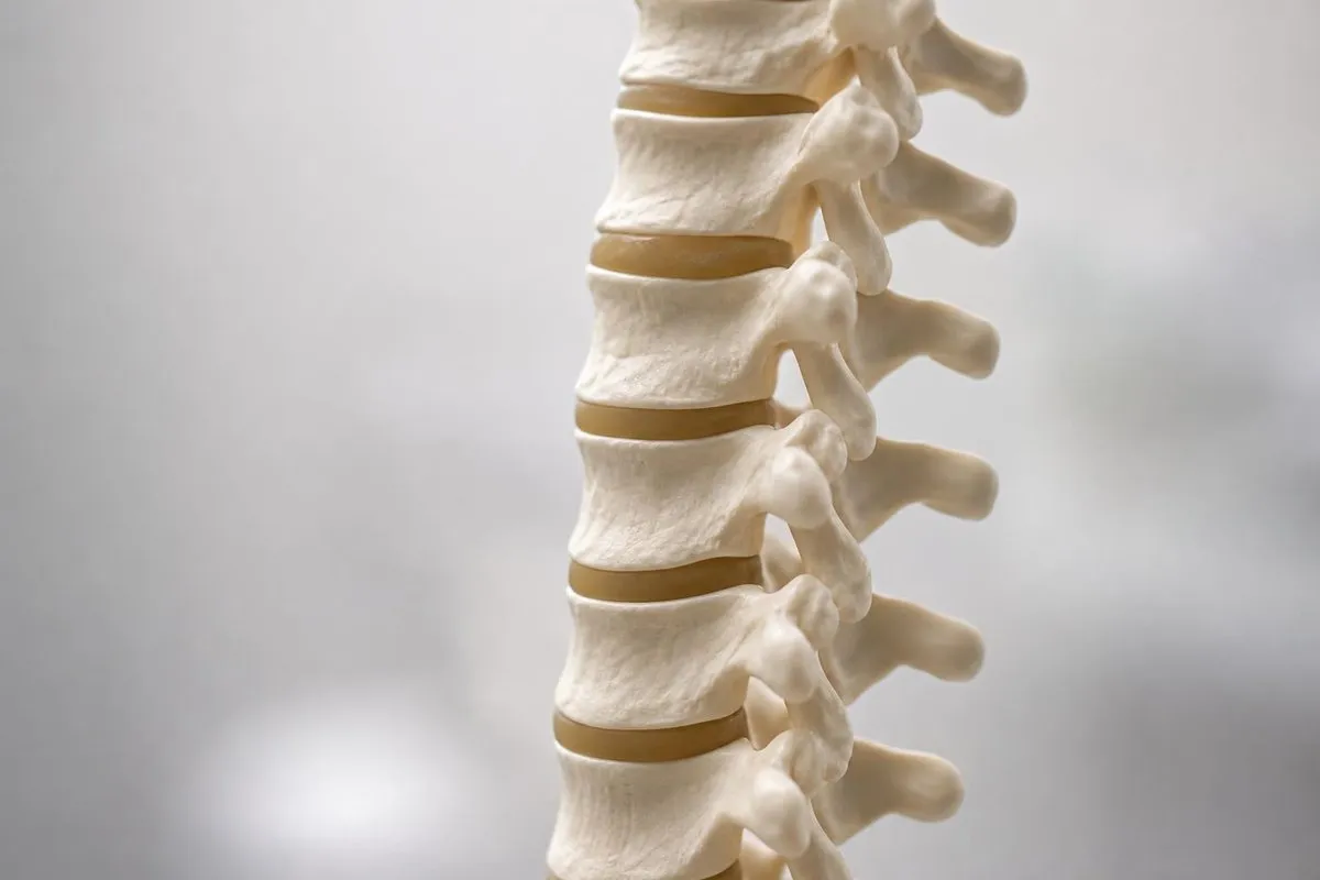 Spine model used to explain neck pain at Crest Hill Clinic near Joliet, IL